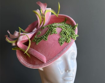 Pink Floral Vintage 60s Cloche Style Hat With Glittery Tulle  display picture 3