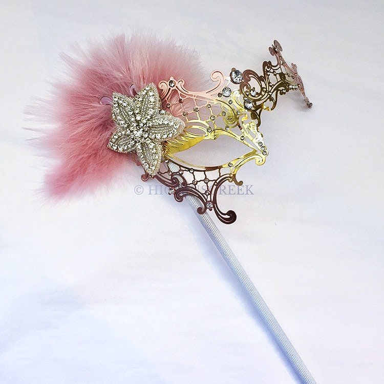 Rose Gold Masquerade Mask on Stick - Etsy