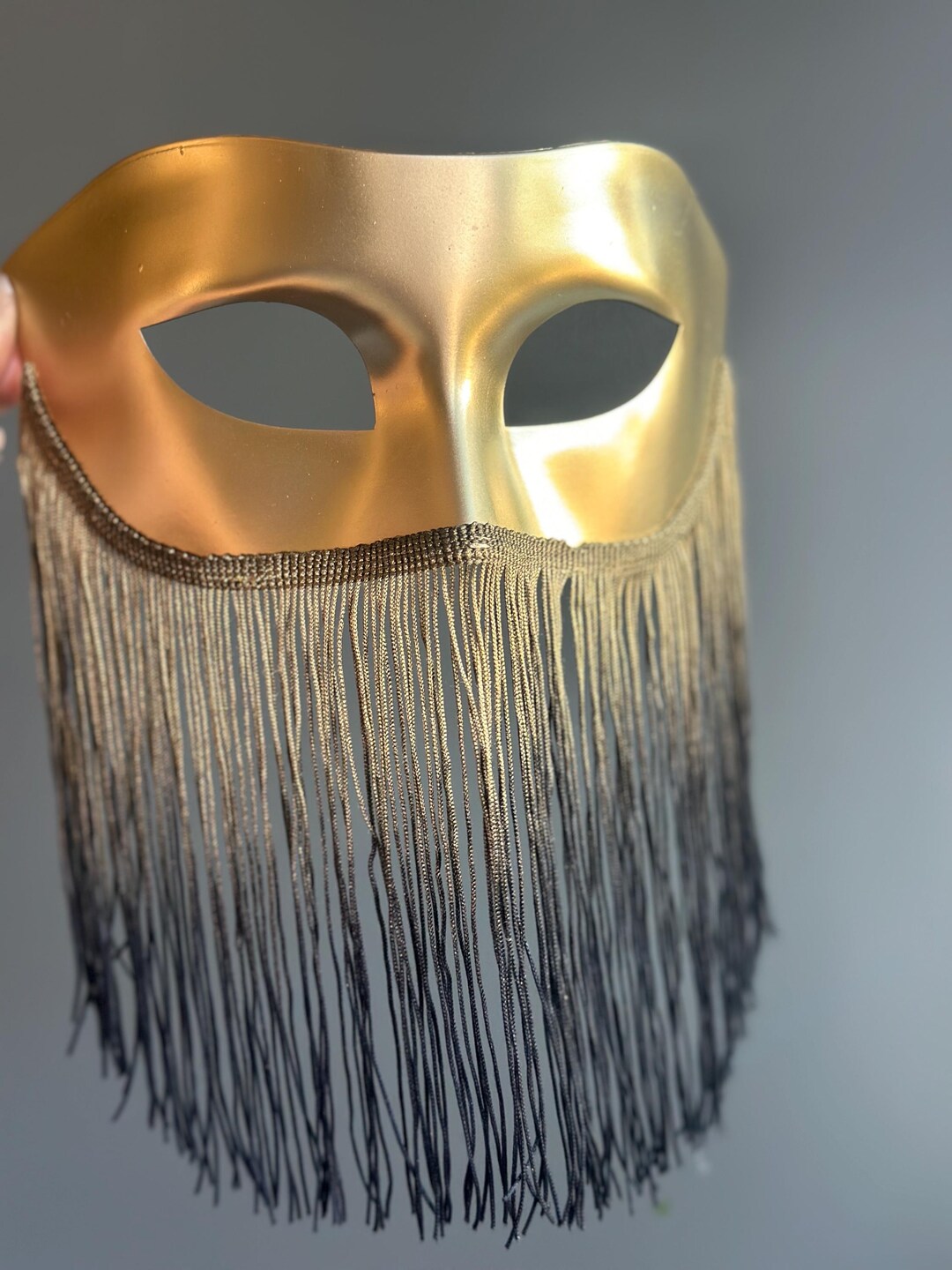 Lone Mask Mens Lone Ranger Mask - Black Gold Fringe Mask for Music Festival ...