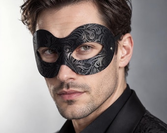 Black Floral Damask Masquerade Mask, Venetian Eye Mask for Masquerade Ball