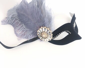 Black Masquerade Mask, Prom Masquerade Masks for Balls and Parties, Venetian Feather Masks, Masquerade Ball Mask