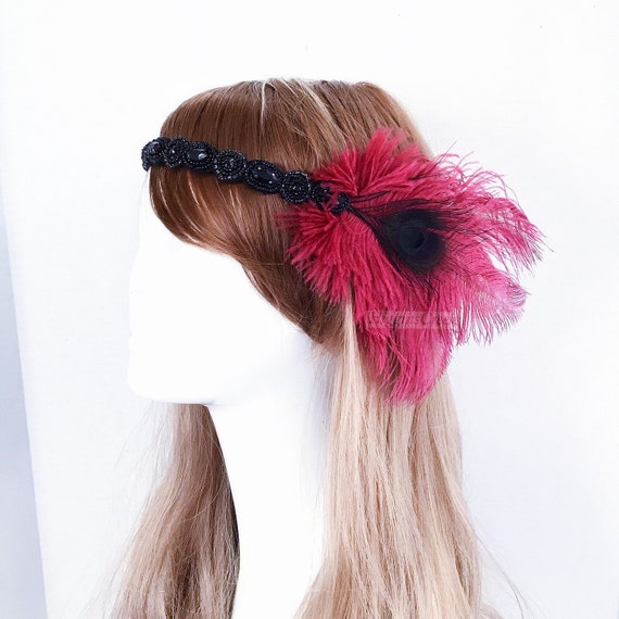 Black Burgundy Flapper Girl Headpiece | Roaring 20 display picture 1