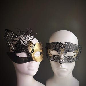Black Gold Butterfly Mask Set Couples Masquerade Masks Venetian Masks Masquerade Ball Party Masks Prom Mask