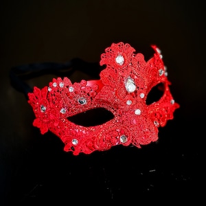 Masquerade Mask Red Brocade Lace Mask Womens Masquerade Mask