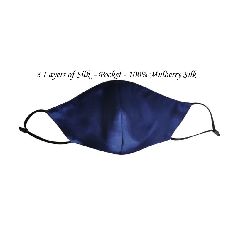 Navy Blue Satin Mask Silk Face Mask Women Luxury Fabric Face Etsy