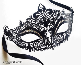 Black Venetian Masquerade Ball Mask for Women With Rhinestones - Etsy