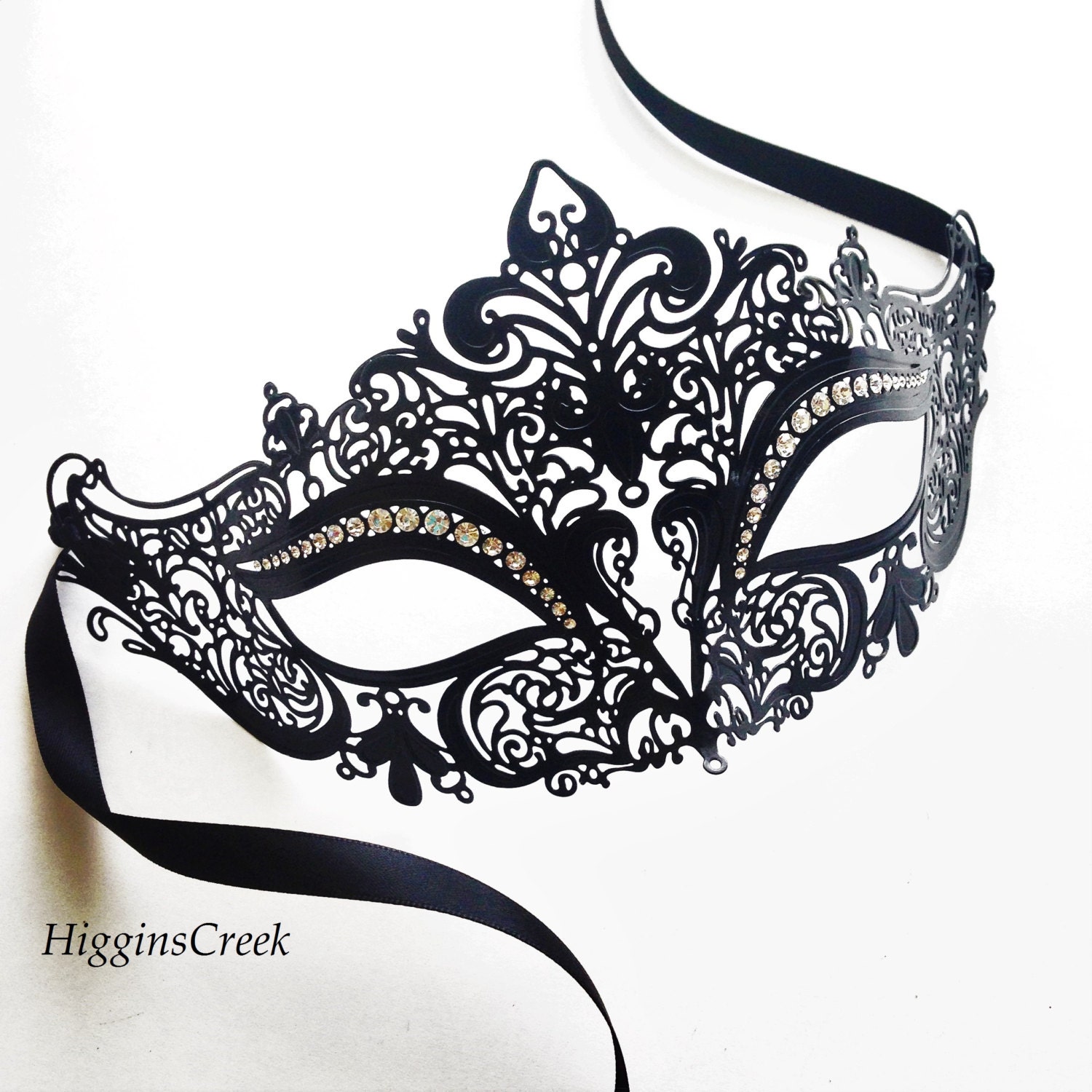 Black Venetian Masquerade Ball Mask for Women With Rhinestones - Etsy