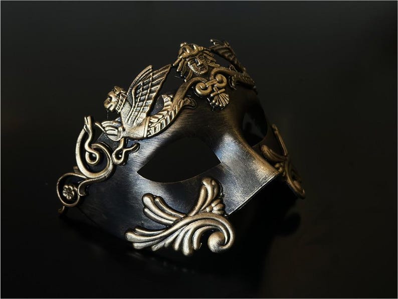Bronze Feather Lace & Greek God Masquerade Mask Couples Set Mens Mask