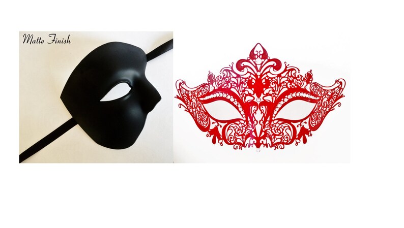 His and Hers Masquerade Masks Venetian Mask Pair Party Masks Red Venetian Masks Prom Masks Red and Black Couples Masquerade Masks