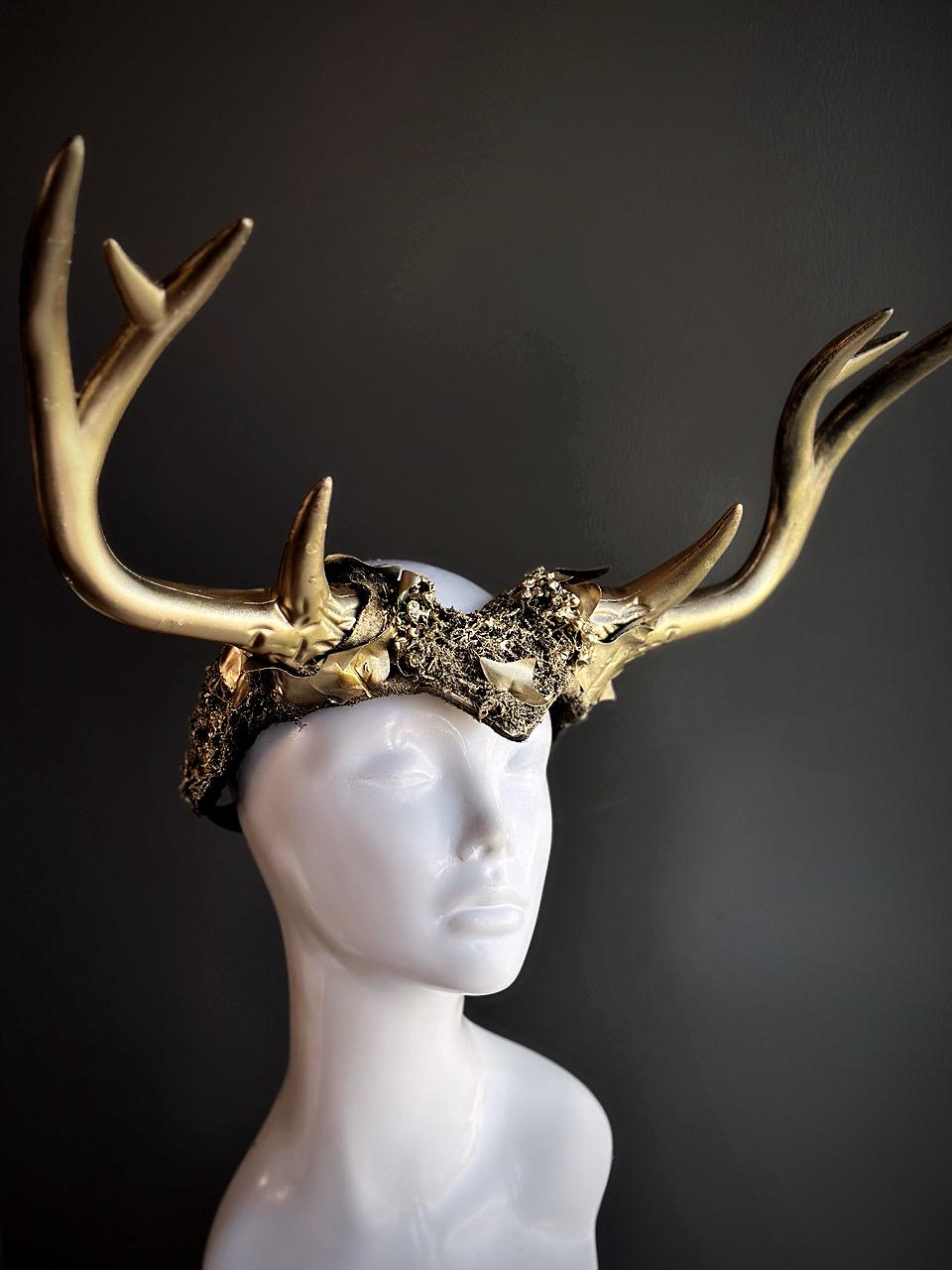 Gold Deer Antler Headdress Gold Ritual Crown Antler Headpiece L