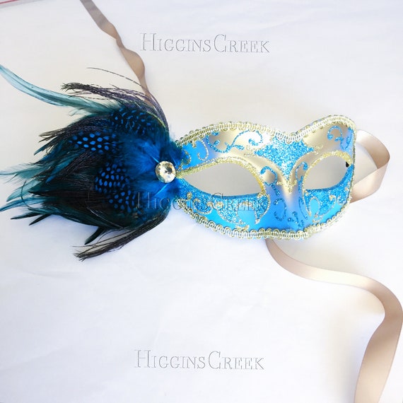 New Sequin Feather Detail Masquerade Face Mask Black Red Pink Turquoise Purple