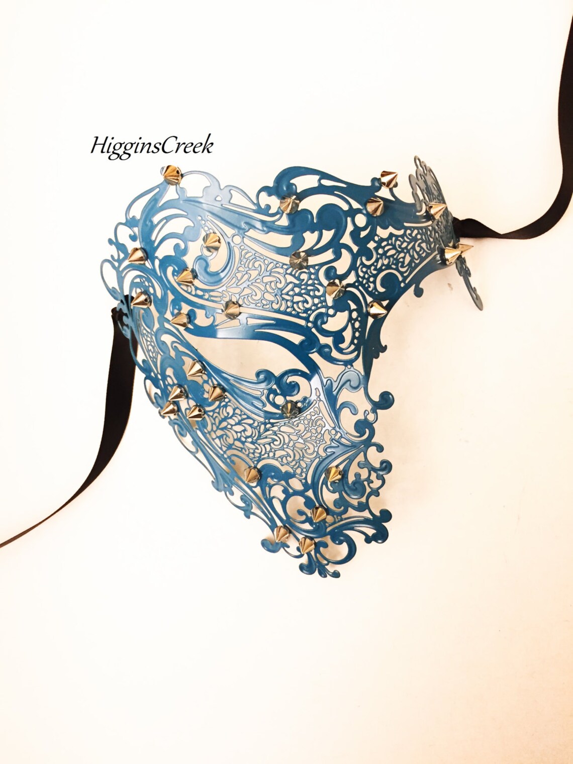 Teal Mens Masquerade mask Mens Skull Mask with metal studs Etsy