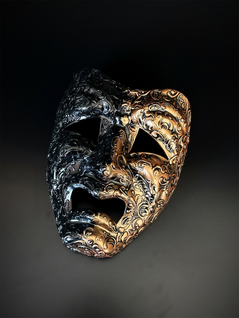 Comedy Mens Masquerade Mask Commedia Dell arte Mask Tragedy Mask Gold 