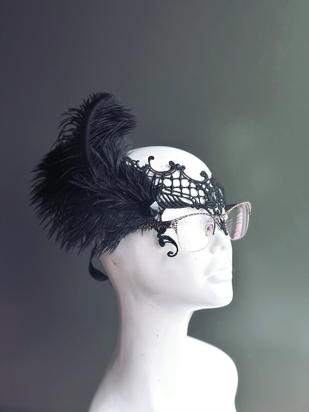 Eyeglass Wearer Masks Masquerade Mask for Eyeglasses Elegant Feather