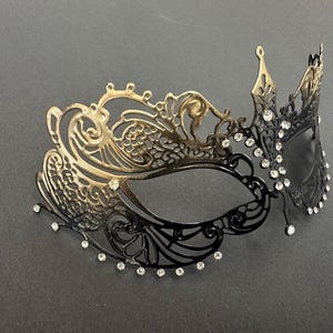 Gold Filigree Masquerade Mask Pair - Swan & Vampire Style For Couples, Costume Party 10 thumbnail image