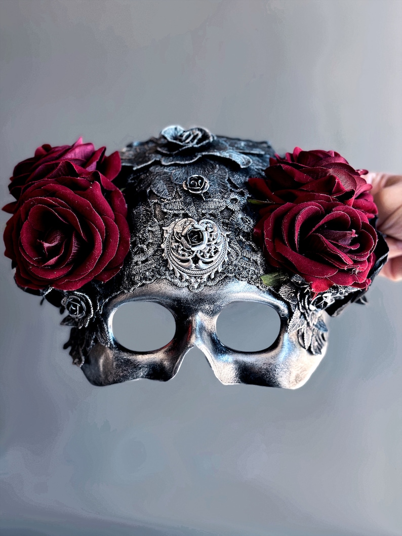 Skull Mask Masquerade Mask Halloween Mask Red Rose Skull Mask Sugar ...