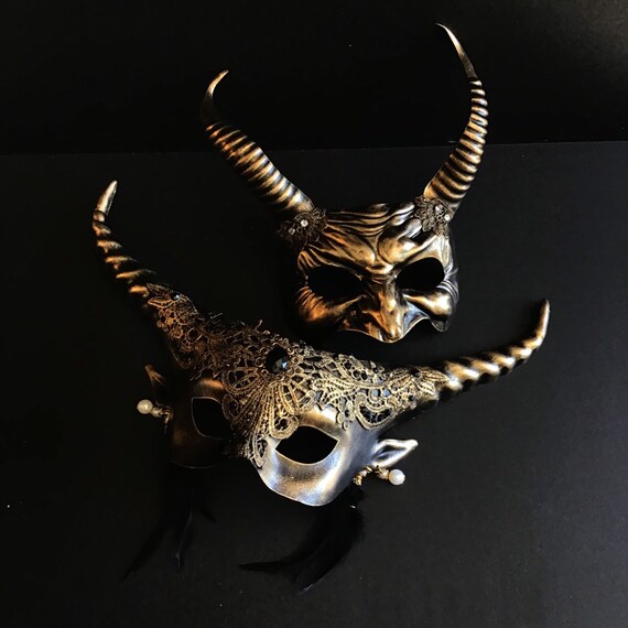 Couples masquerade Masks With Horns Mythical Creature Masks Etsy