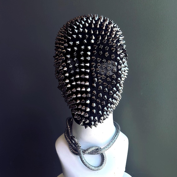Gold Spike Full Face Mask Snake Jeweled Over the Head Mask