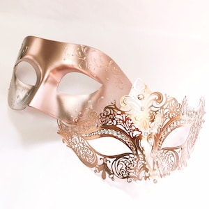 Rose Gold Masquerade Mask Couple masks Rosegold Men Mask Rose Gold Women Mask Filigree Metal Masks Venetian Mask Masquerade Ball Party Masks