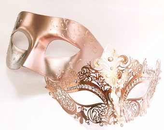 Rose Gold Masquerade Mask Couple masks Rosegold Men Mask Rose Gold Women Mask Filigree Metal Masks Venetian Mask Masquerade Ball Party Masks