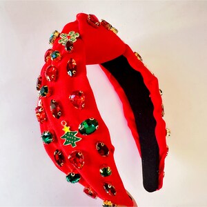 Beaded Holiday Headband, Festival Hair Accessories, Christmas Party, Red Headband, Green Headband