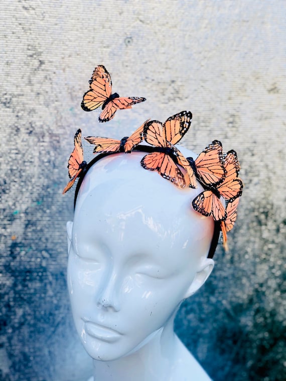 Butterfly Crown Headband | Monarch Fascinator Hat | Tea Party Monarch Butterfly Headband, Fascinator Hatinator, Bohemian  main image 3