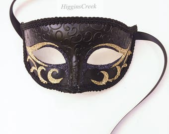 Máscaras de carnaval negras y doradas para hombre, máscara de Halloween para hombre, máscara para baile de máscaras, antifaz, máscara de fiesta, máscara con purpurina negra y dorada, máscara veneciana