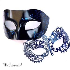 Masquerade Mask New Dream Angel Mask Navy Blue Couples Set His & Hers Mask Bestselling Men&#39;s Half Mask Lady&#39;s Filigree Laser Cut Mask Navy