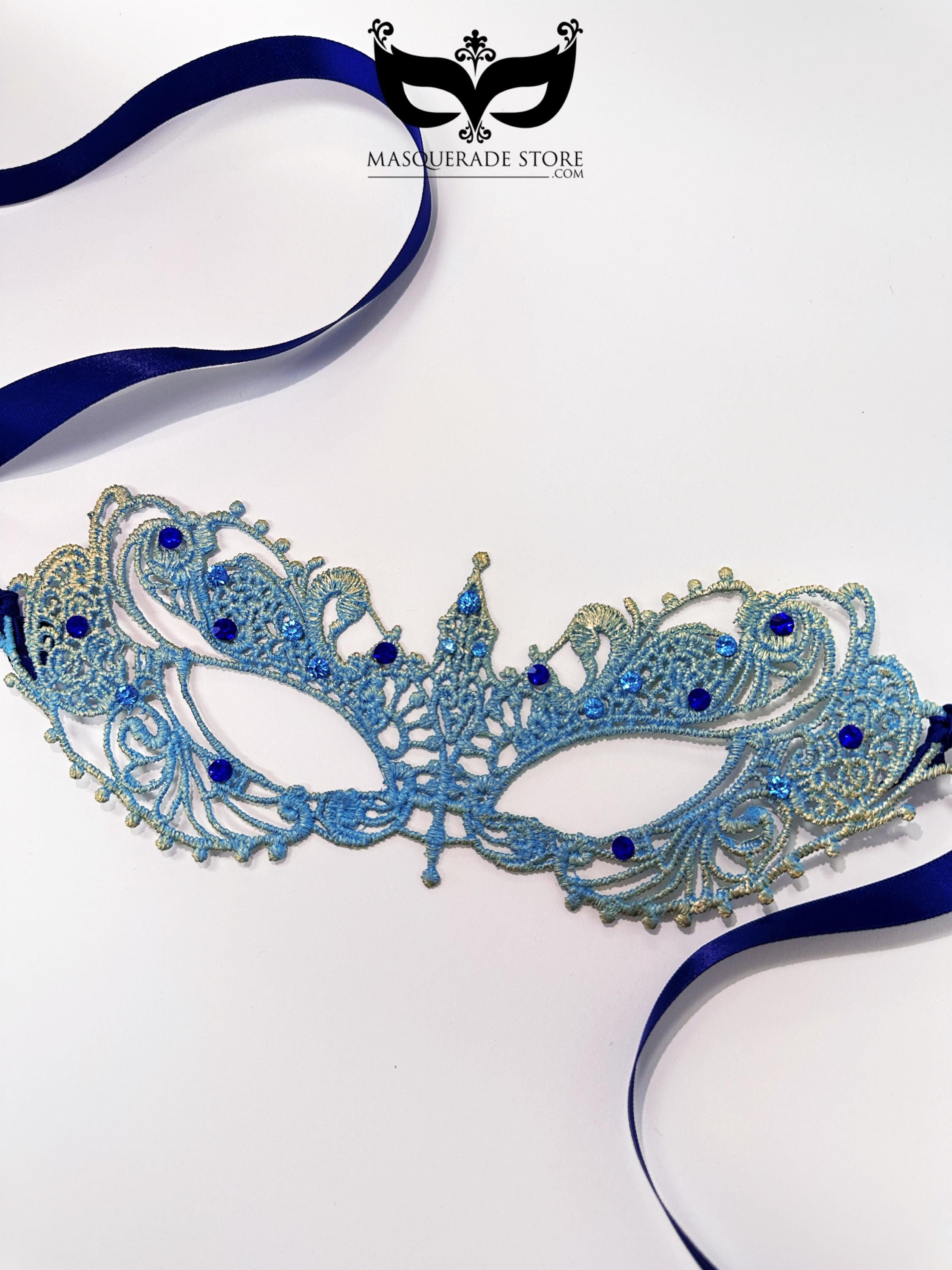 Light Blue Gold Masquerade Mask Womens Lace Mask Prom Mask Wedding ...