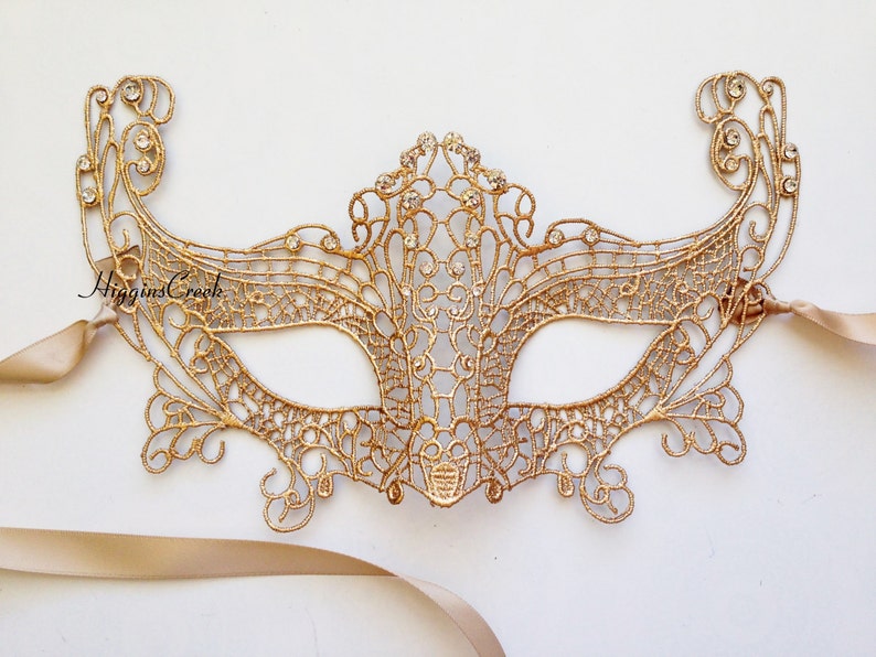 Fox Masquerade Mask Women, Mardi Gras Mask, Phantom Mask Crystals, Lace Masks Gold MORE COLORS CUSTOM masks by HigginsCreek image 5