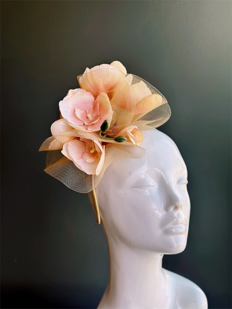 Fascinator Hat Magnolia Headband for Women, Tea Party Hat, Flower Headpiece Accessory image 2