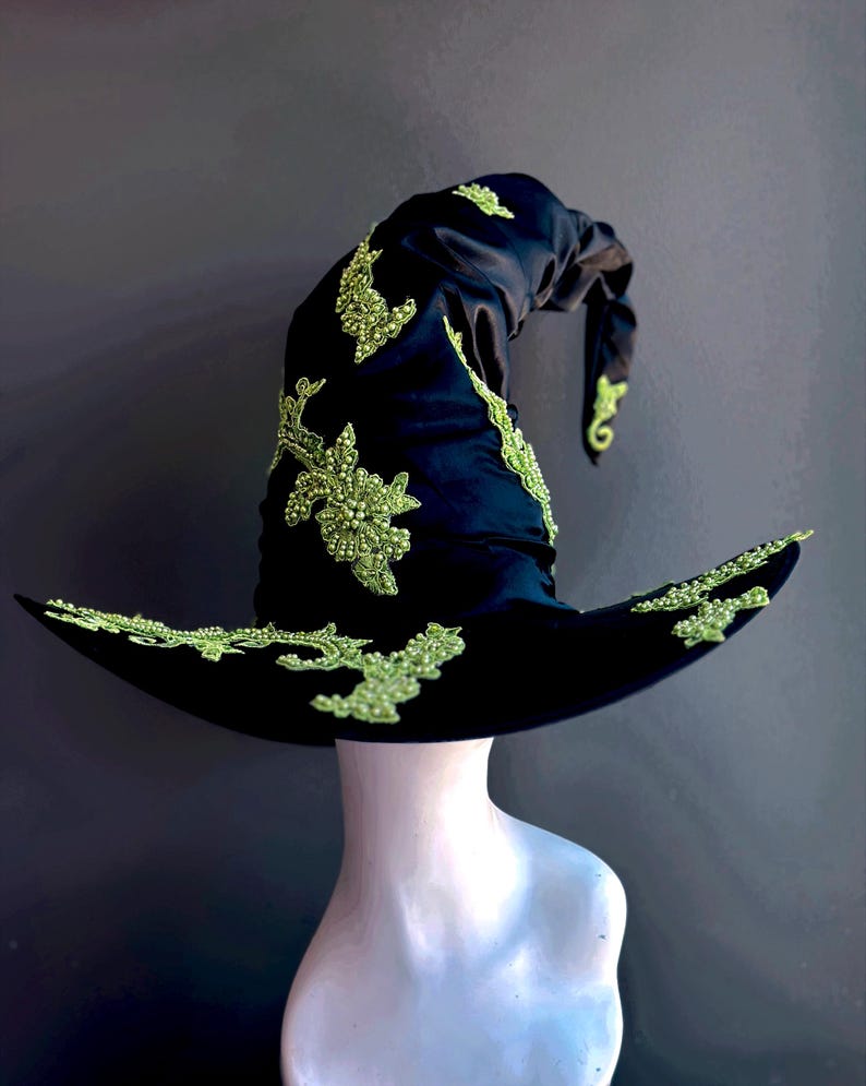 Häxkostymhatt GRÖN Häxhatt Halloween Cosplay Trollkarl Häxkonst Rekvisita Trollkarlshatt Trollkarlshatt Svart Häxhatt Halloween Festhatt bild 7