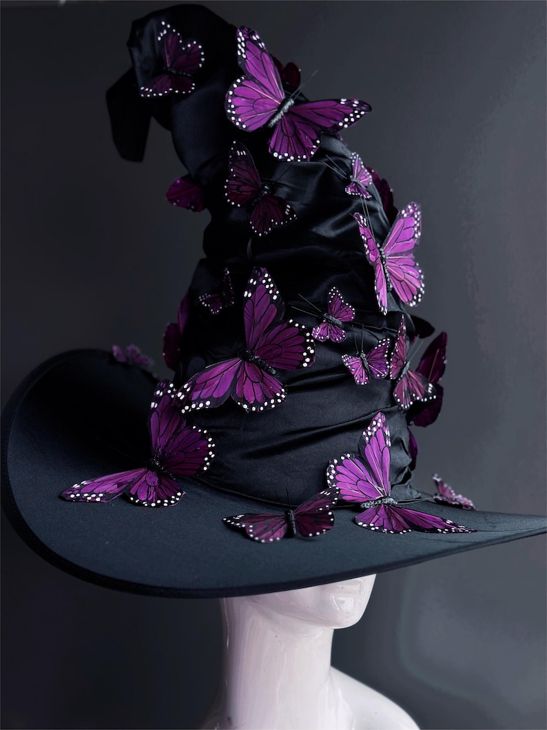 Cappello da strega nero, cappello da strega, cappello da mago, cappello a punta, cappello a tesa larga, mago, stregone, stregone di Halloween, cappello alto, stregoneria di Halloween immagine 3