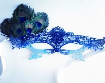 Peacock Mask Studded with Swarovski Rhinestones Peacock Feather Mask in 24hrs from NYC