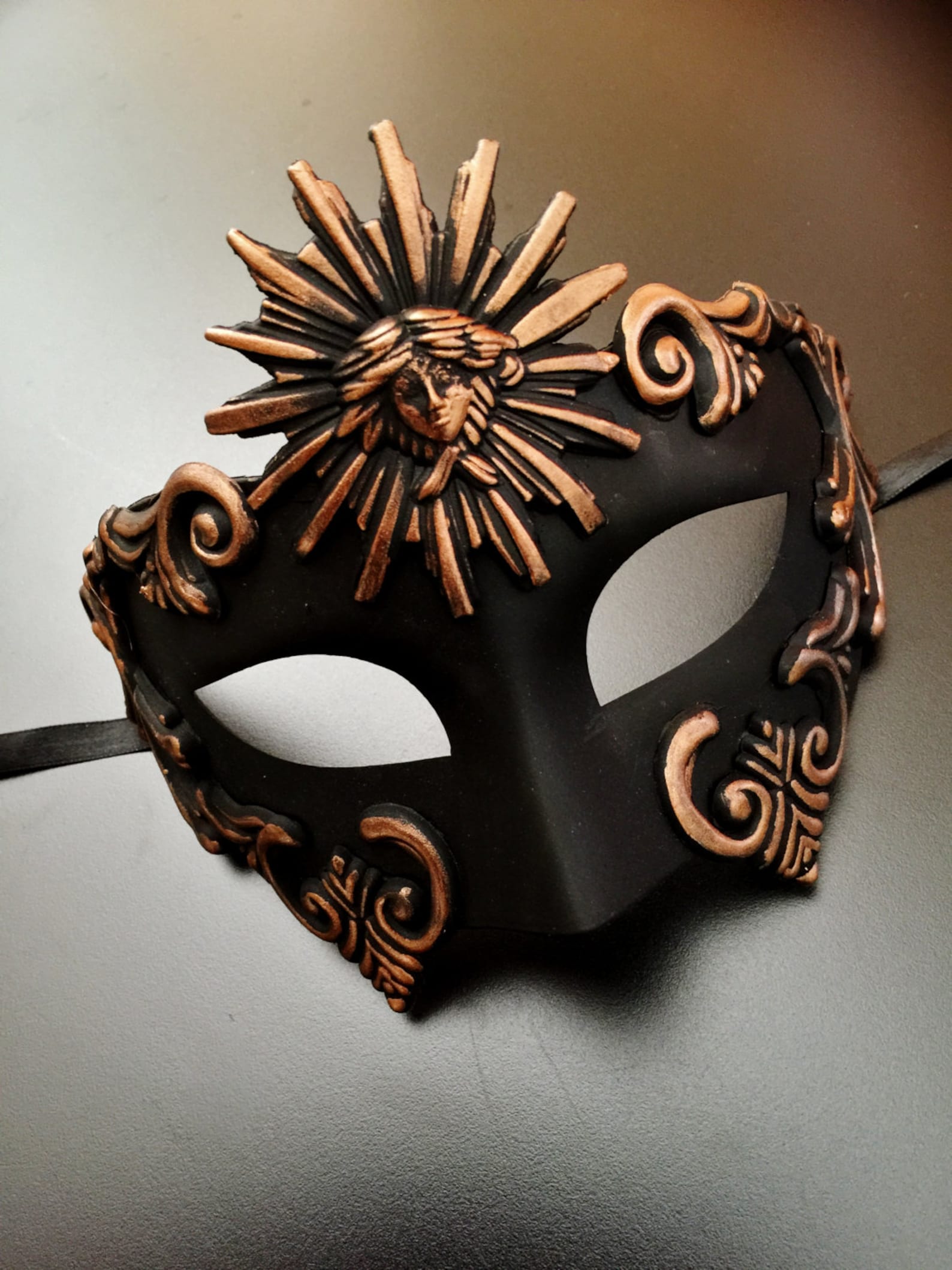 Mens Bronze Black Sun God Mask, Roman Warrior Emperor Caesar Costume ...