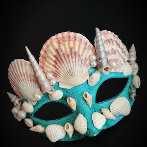 Mermaid Seashell Mask turquoise mask ocean sea shells mask mermaid mask halloween party masks merman Masquerade masks Mermaid Costume
