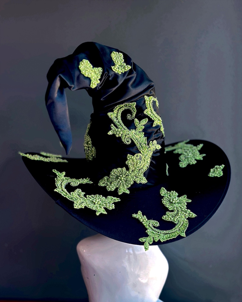 Häxkostymhatt GRÖN Häxhatt Halloween Cosplay Trollkarl Häxkonst Rekvisita Trollkarlshatt Trollkarlshatt Svart Häxhatt Halloween Festhatt bild 5