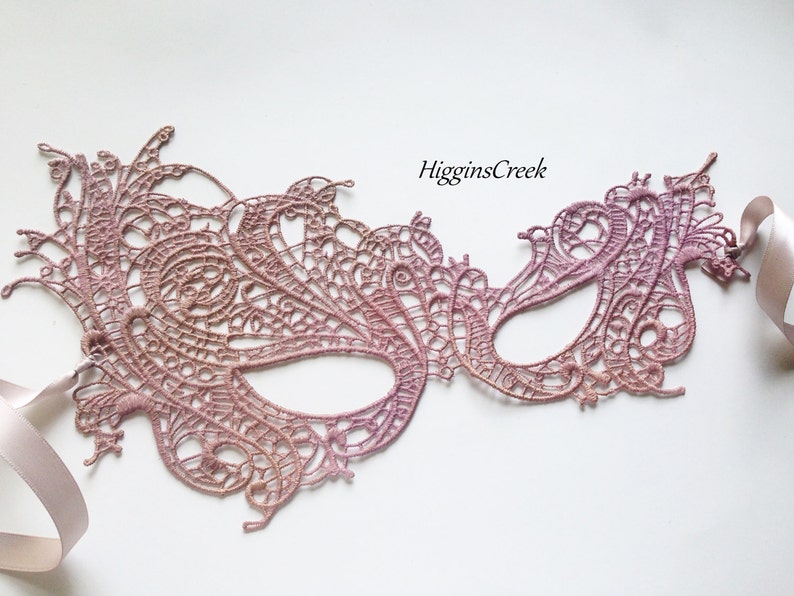Blush Pink Lace Masquerade Mask for women studded with rhinestones, Custom masquerade mask in all colors and embellishing image 3