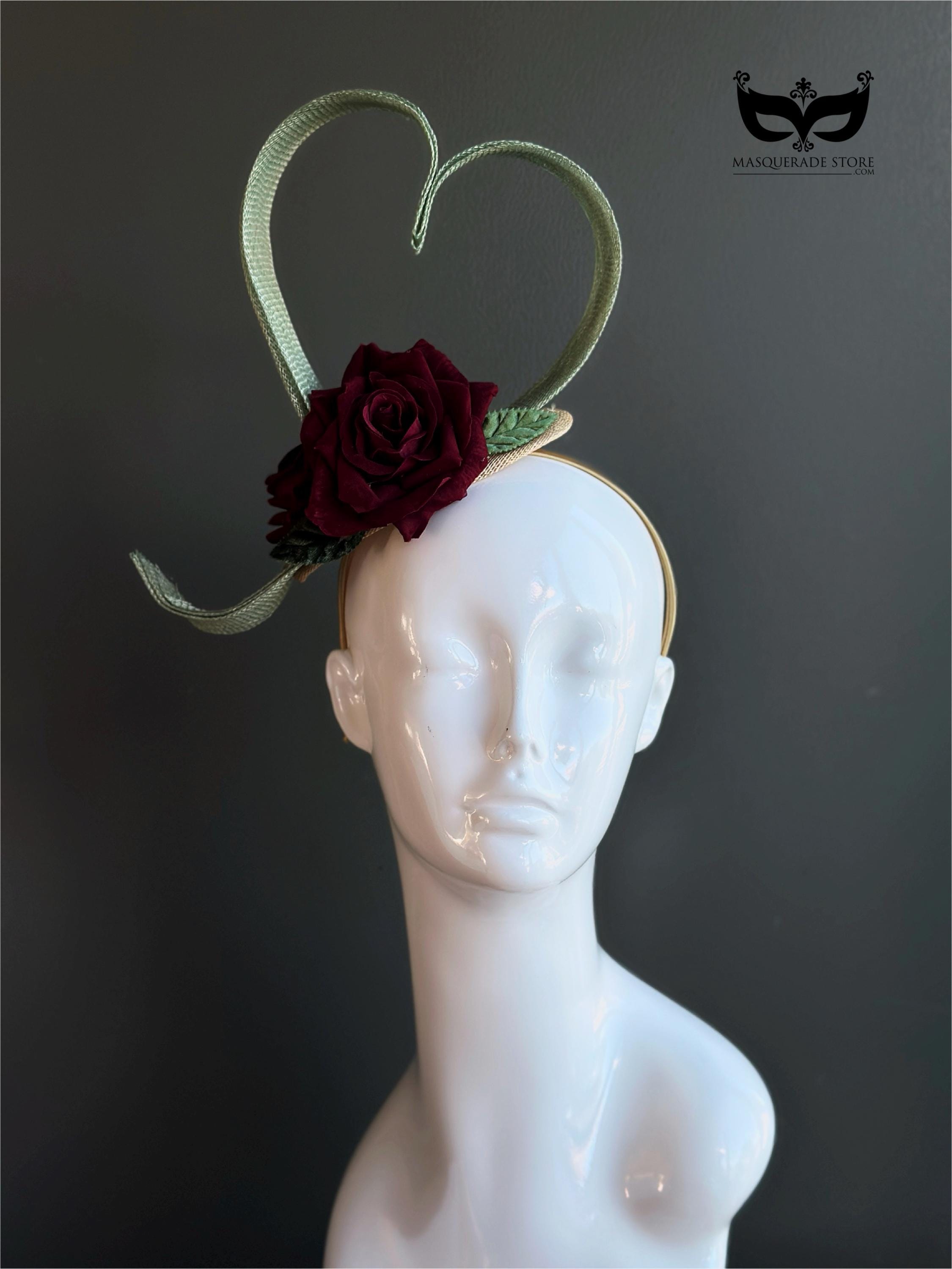 Green Valentines Hat - Velvet Red Rose Party Headpiece