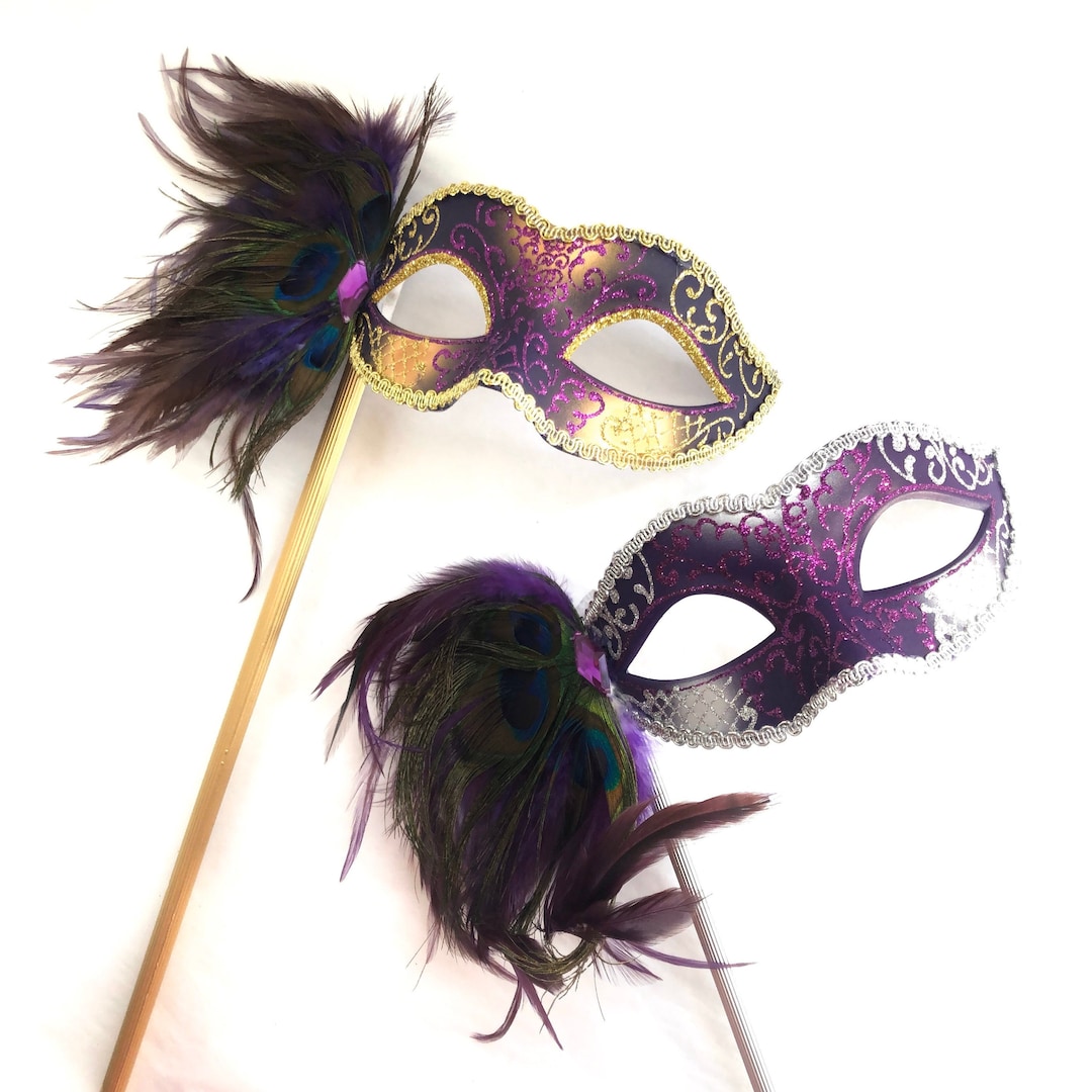Purple Masquerade Mask Women Handheld Stick Mask Masquerade Ball Stick
