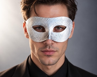 Silver Textured Masquerade Mask, Metallic Venetian Eye Mask for Masquerade Ball