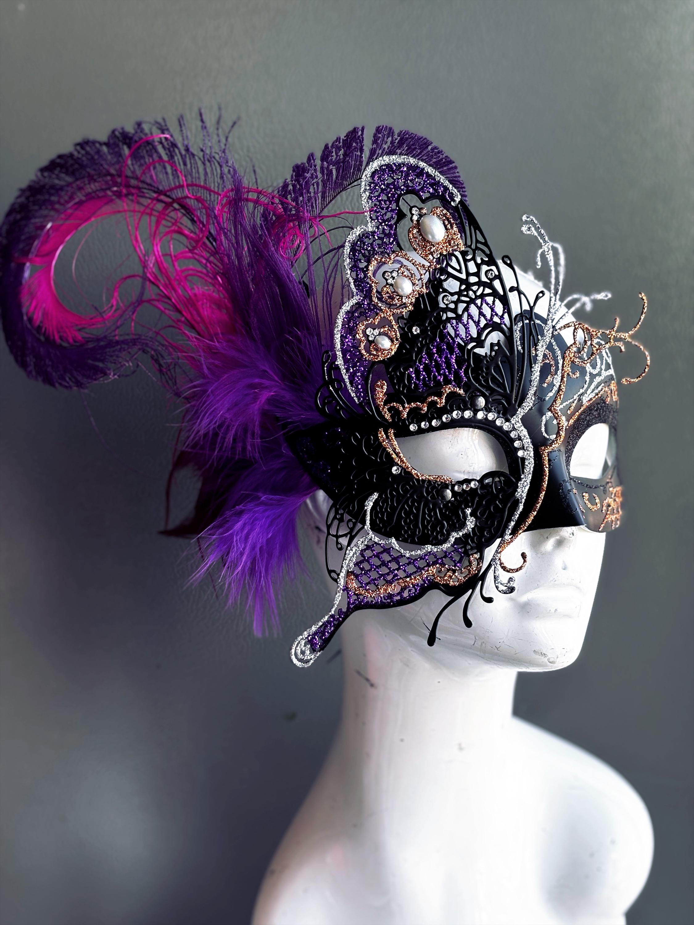 リトグラフ　フェザーマスク　仮面舞踏会 女性用パープルバタフライ仮面舞踏会マスク、仮面舞踏会