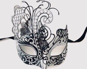 Black silver masquerade mask women high quality masquerade ball masks with jewels