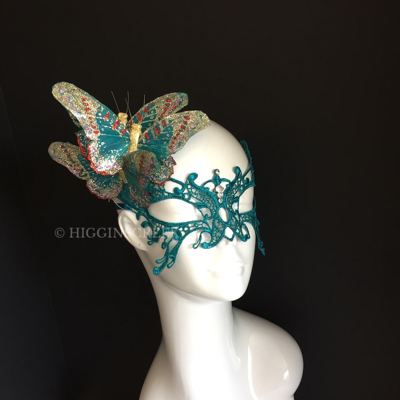 Teal Masquerade Mask Women Teal Lace Mask Butterfly Etsy