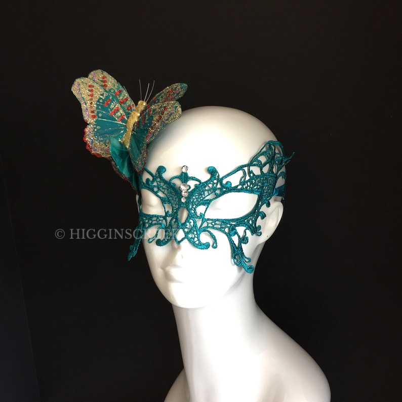 Teal Masquerade Mask Women Teal Lace Mask Butterfly Etsy