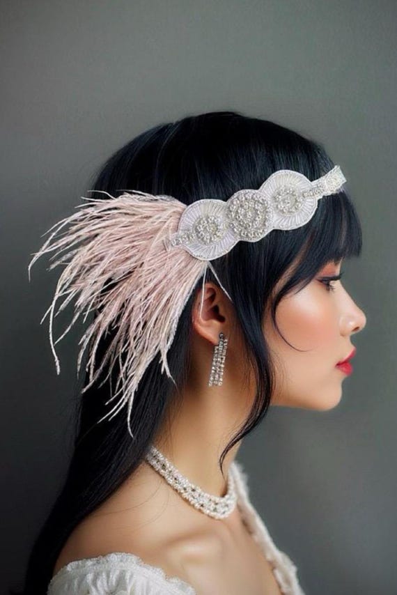 Blush beaded headband Blush Pink Stone Beaded Headband: Gold Rhinestone Fashion  main image 4