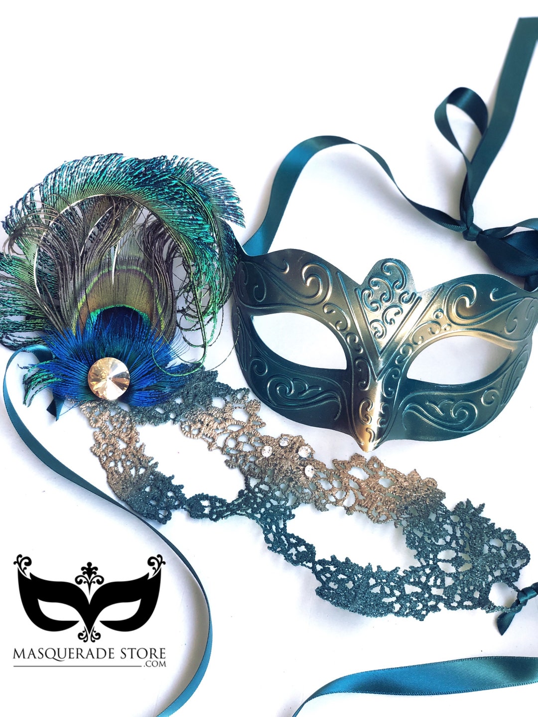 Teal Gold Masquerade Mask Couples Masquerade Masks Venetian Masks His