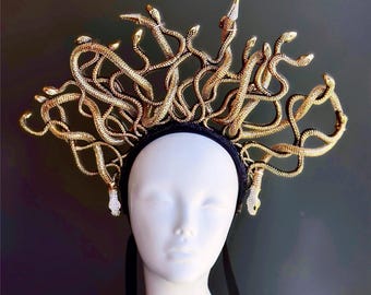 Medusa costume accessories, Gold Medusa headpiece, Medusa crown cosplay, Medusa Halloween Snake crown Greek Mythology Medusa Halloween Party