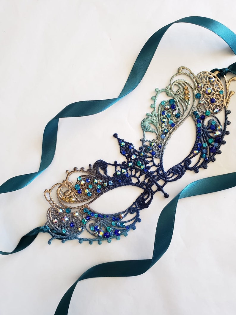 Masquerade Mask women Blue turquoise Teal navy, Masquerade Ball, ocean theme Lace, Mardi Gras, halloween, venetian inspired image 1