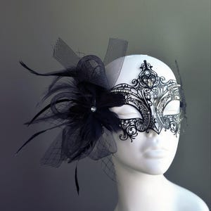 Elegant Feather Masquerade Mask for Women Black Mask Black Feather Masquerade Party Mask Venetian Mask
